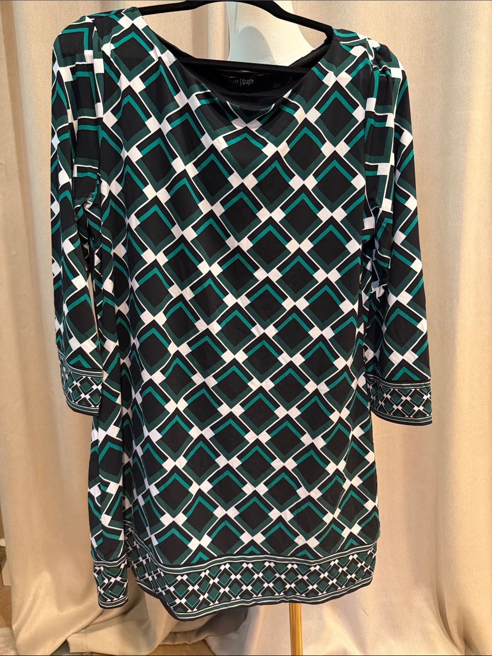White House Black Market Teal Black and White Geo-Print Mini Dress